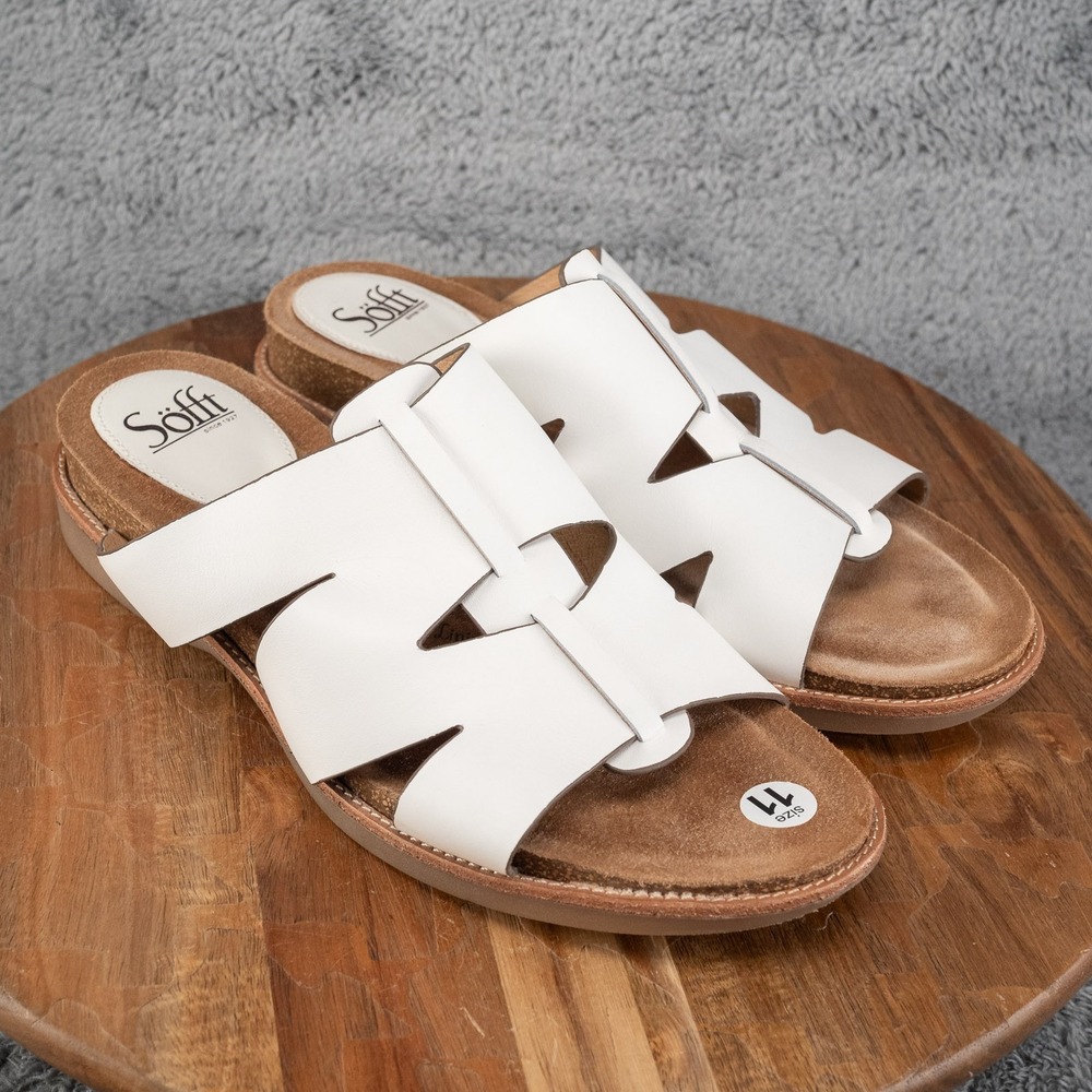 Sofft Women's Balin Slides Mule Sandals‎ Leather White Size 11 Summer